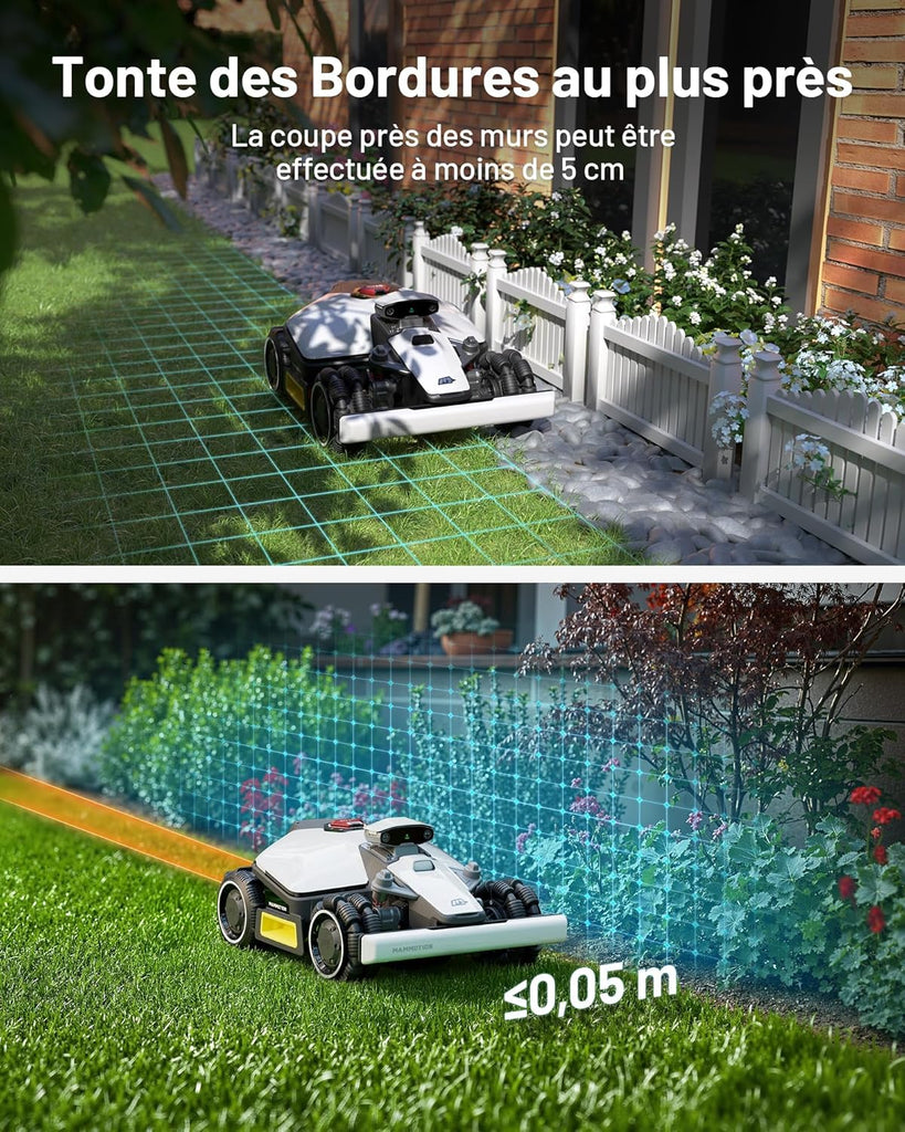 MAMMOTION LUBA Mini AWD 800 Robot Tondeuse sans Fil Périphérique, NetRTK+Vision, Aucune Antenne RTK Requise, Recommandé 800m², Max. 1000m², Pentes à 80%, avec Module 4G