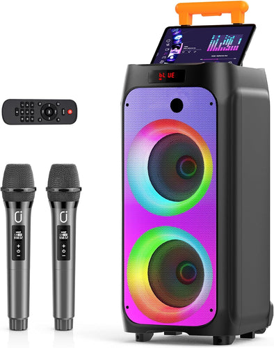 JYX Machine Karaoké pour Adultes, Enceinte Karaoké Bluetooth Portable avec 2 Microphones sans Fil, Party Box Idéale pour Les réunions de Famille/Le Camping en Plein Air