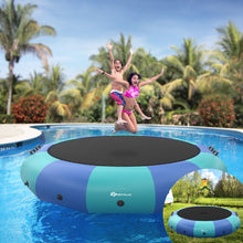 Load image into Gallery viewer, Trampoline Aquatique Gonflable Dia.457cm Capacité de 150kg avec Kit de Réparation Echelle et Gonfleur Electrique 500w Bleu -