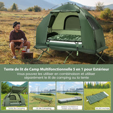 Load image into Gallery viewer, Tente de Camping avec Lit pour 1 Personne Lit de Camping Pliant 5 en 1 avec Matelas Pneumatique Oreiller Sac de Couchage Tente Surleve tanche -