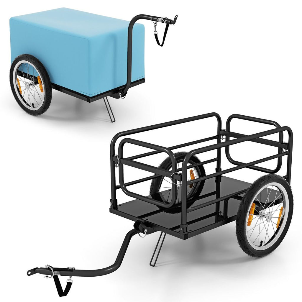 Remorque de Vélo avec Cadre Pliable Charge 55 kg Chariot pour Vélo avec Housse en Tissu Oxford Roues à Air de 40 cm Réflecteurs Bleu -
