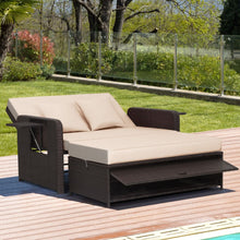 Load image into Gallery viewer, Salon de Jardin Extrieur Ajustable  Lit,2 Place avec Stockage Cach,Dossier Rglable  4 Niveaux en Rotin PE -