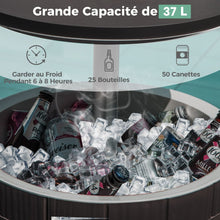 Load image into Gallery viewer, Table Glacière 37L pour Jardin 3 en 1 avec Plateau Télescopique Seau à Glace d'Extérieur pour Cocktails Bière Ø48x58/83cm Marron+Blanc -