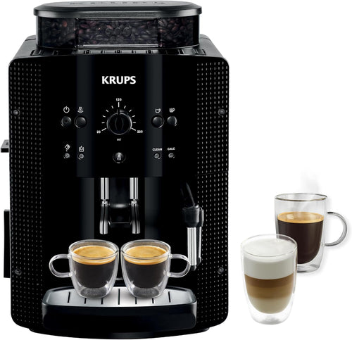 Machine  caf grain,1,7 L,2 tasses en simultan,Nettoyage automatique,Buse vapeur pour Cappuccino,Cafetire espresso,Essential noire YY8125FD,Noir -