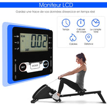 Load image into Gallery viewer, Rameur d'Appartement Pliable à Résistance 10 Niveaux Ecran Lcd Capacité 120kg Musculation Des Bras Cardio-Training Noir -