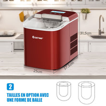 Load image into Gallery viewer, Machine à Glaçons 12KG/24H 2 Tailles de Glaçons 2,1L Réservoir 9pcs en 7 Minutes Pelle Panier Amovible Comptoir Maison Rouge -