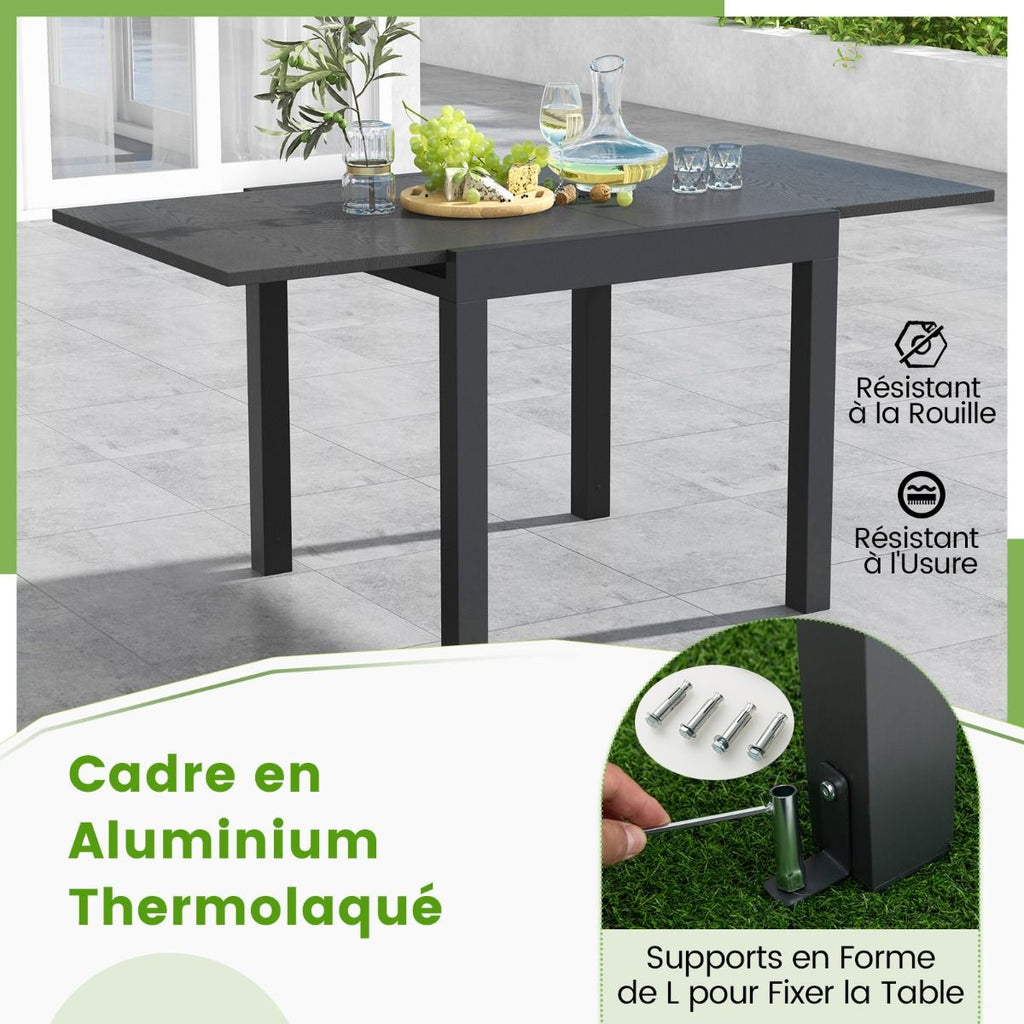 Table de Jardin Extensible en Aluminium Ajustable de 80 à 160 CM Table à Manger Rectangulaire pour 4-6 Personnes Gris/Naturel -