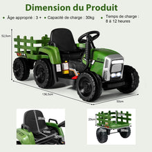 Load image into Gallery viewer, Tracteur Electrique avec Remorque pour Enfants 3 Vitesses Lumires LED Fonctions o USB et Bluetooth Jaune/Rose/Rouge/Vert/Vert Fonc/Noir -