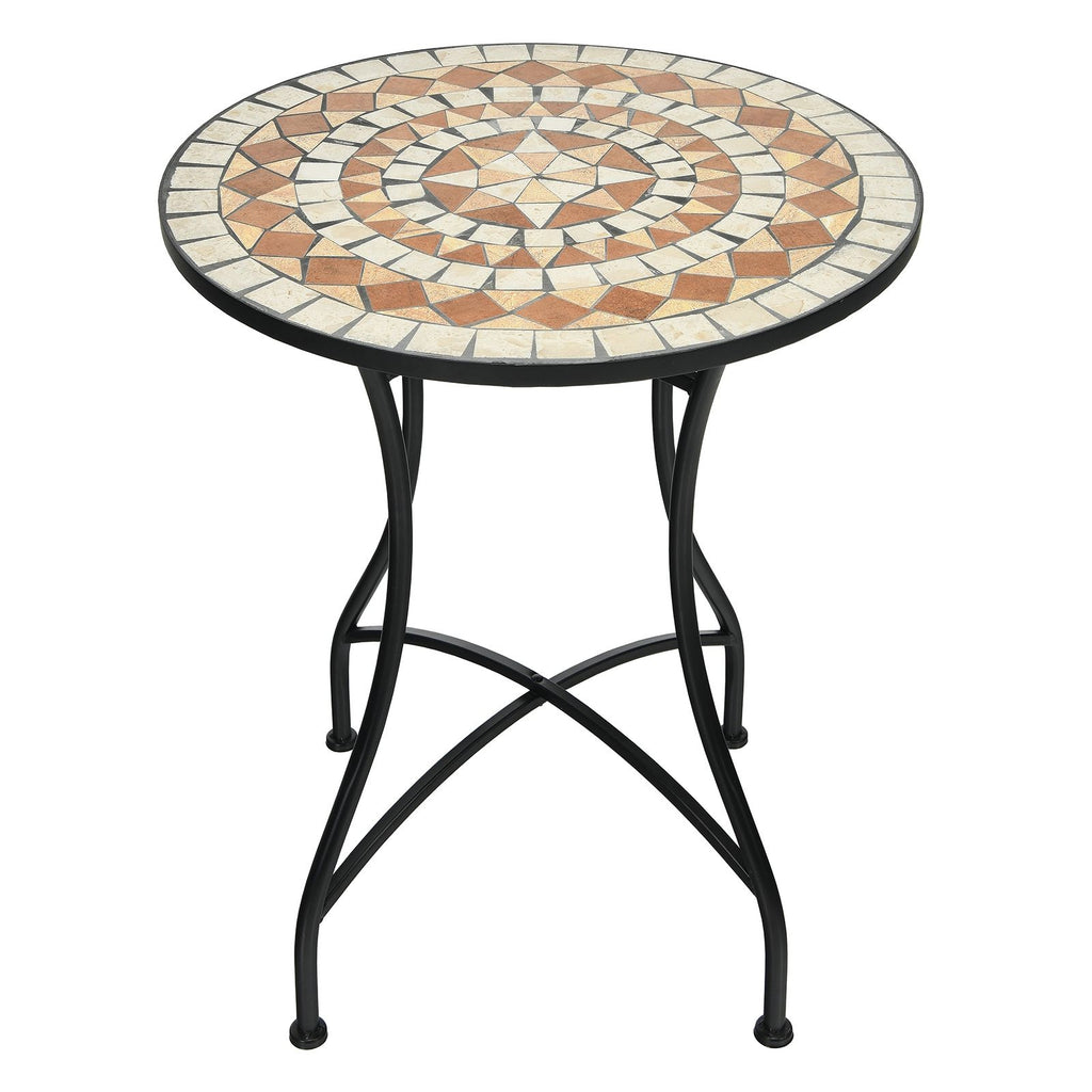 Table de Jardin Style Mosa茂que Cadre en Fer et Rev锚tement Antirouille pour 60 x 60 x 72 CM -