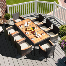 Load image into Gallery viewer, Salon de Jardin en Rotin 9 Pièces pour 8 Personnes Plateau de Table en Acacia Ensemble de Salle à Manger avec Coussins Amovibles Charge 160KG -
