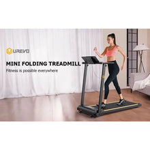 Load image into Gallery viewer, UREVO Folding Treadmill, 2.25HP Portable Mini Treadmills for Home Office, Compact Threadmill with 12 HIIT Modes, LCD Display, 265 lb Capacity