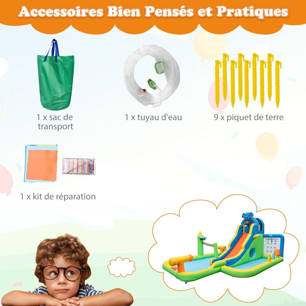 Toboggan Aquatique Gonflable Gant pour Enfants Piscine  claboussures sures Mur D'escalade Canons  Eau Lancer D'anneaux Cerceau (sans Souffleur) Multicolore -