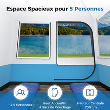 Load image into Gallery viewer, Tente de Camping pour 5 Personnes Tente Dôme Étanche avec Porte et Fenêtres en Maille Sac de Transport 248x248x230cm Bleu + Blanc -