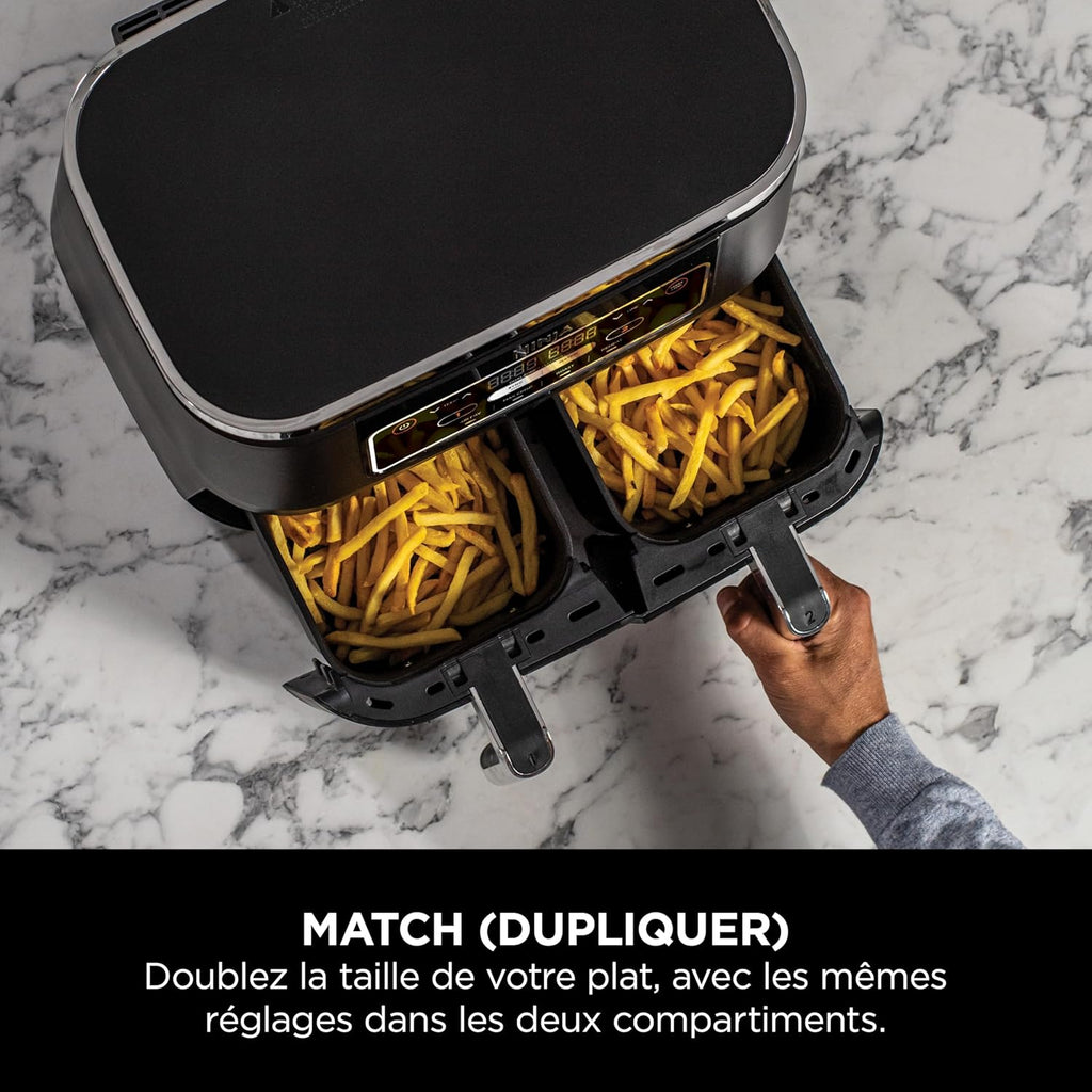 Foodi FlexDrawer Air Fryer,Dual Zone Avec Sparateur Amovible,Grand Tiroir de 10,4 L,7-en-1,Double Zone,Sans Huile,Pices Antiadhsives Compatibles Au Lave-Vaisselle,Noir AF500EU