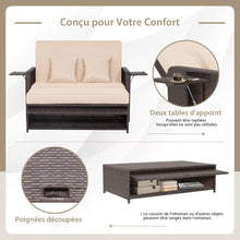 Load image into Gallery viewer, Salon de Jardin Extérieur Ajustable à Lit,2 Place avec Stockage Caché,Dossier Réglable à 4 Niveaux en Rotin PE -