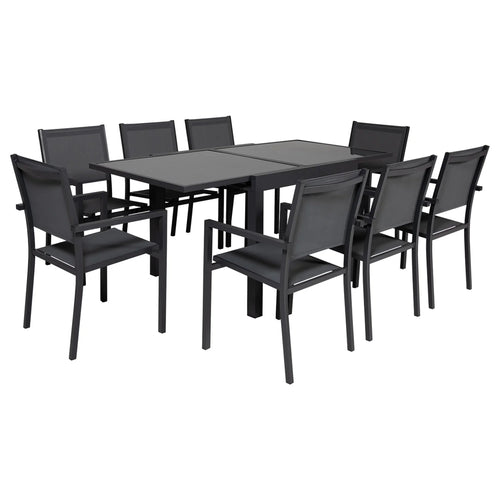 Salon de jardin LAMPEDUSA extensible en textilène gris 8 places - aluminium anthracite -