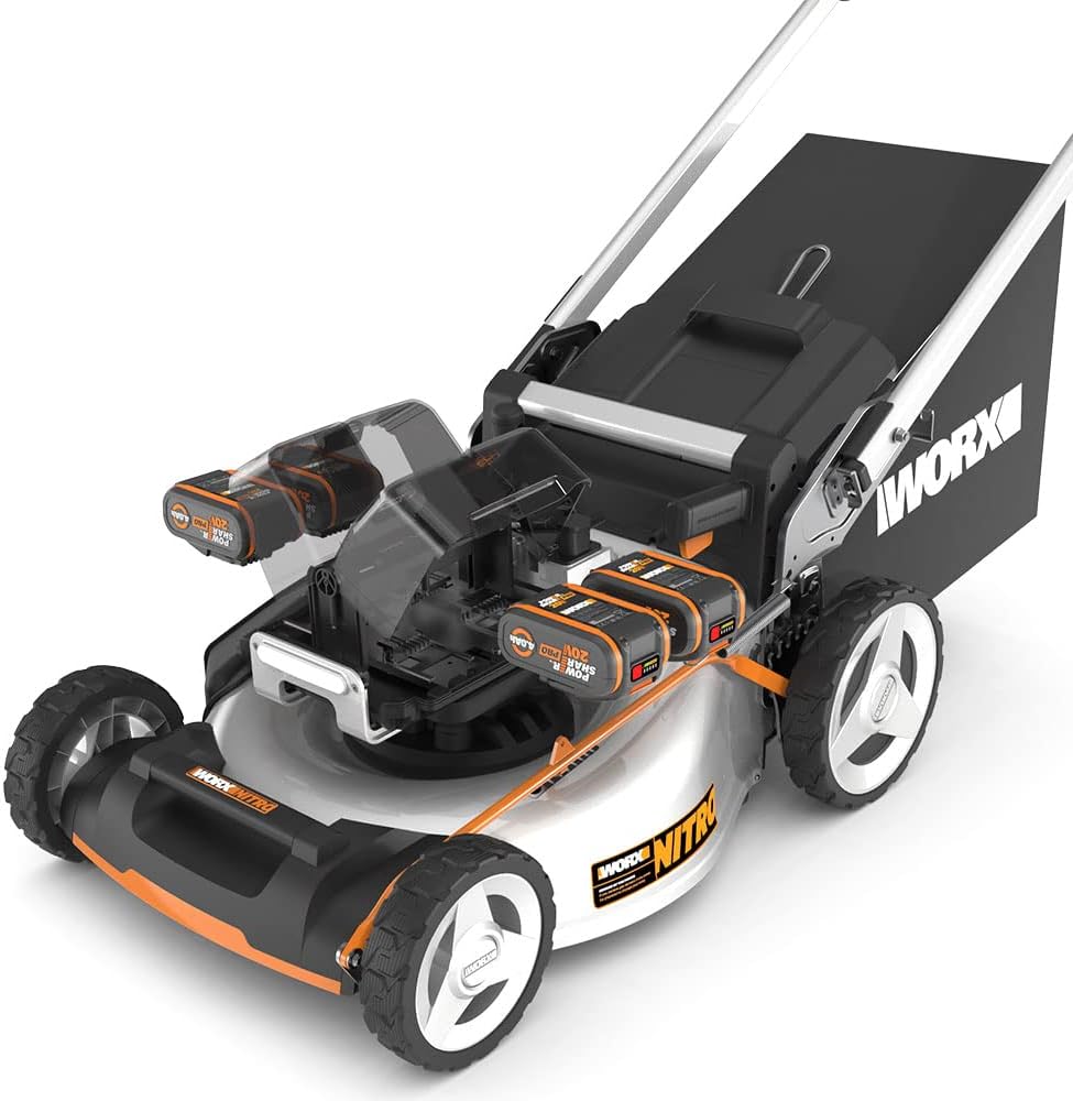Pack Pro+ Tondeuse à Gazon 40V 460m² + Coupe-Bordures 20V + 2 Batteries 4Ah et 1 Batterie 2Ah + Chargeur Double et Chargeur Simple (Idéal pour l'Entretien du Jardin)