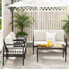 Load image into Gallery viewer, Meubles de Patio 4 Pices en Rotin Charge 180-360KG avec Chaises Causeuse Coussins et Table Basse en Verre Tremp pour Balcon Blanc -