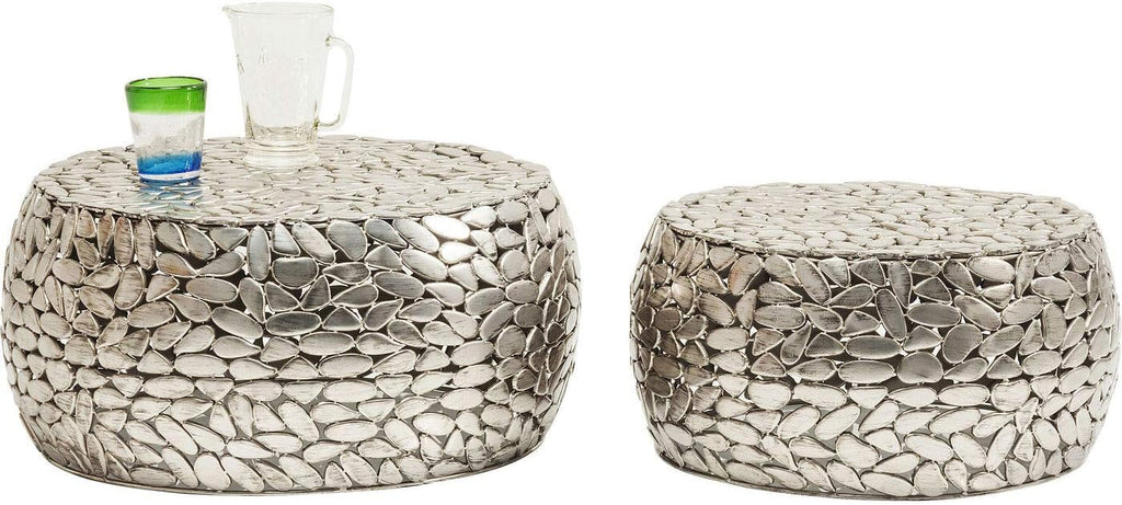 Kare Design Table Basse Pebbles Deluxe, Acier, Argent, Diamètre 66 / 56 cm, Table Basse Salon lot de 2, Meuble, Deco Intérieur, Decoration Chambre, Maison
