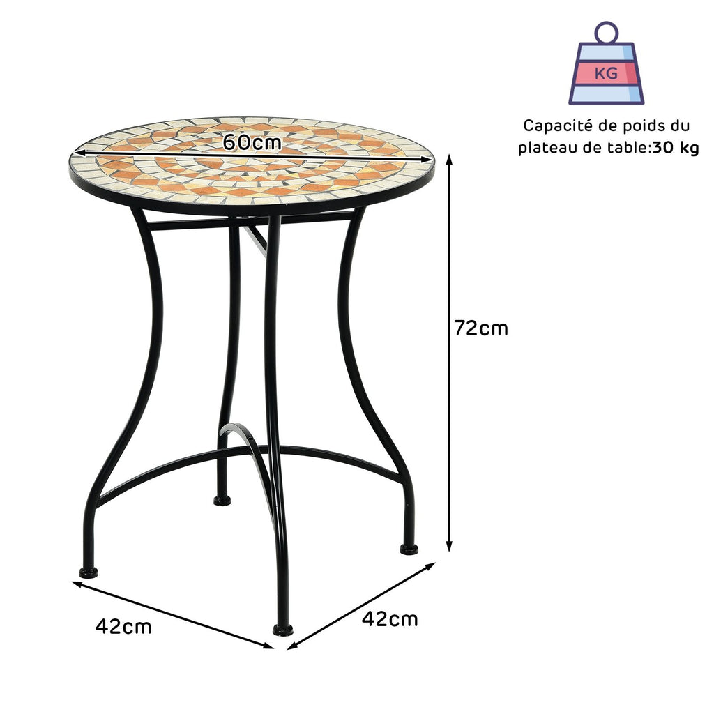 Table de Jardin Style Mosaïque Cadre en Fer et Revêtement Antirouille pour 60 x 60 x 72 CM -
