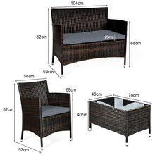 Load image into Gallery viewer, Salon de Jardin 4 PCS Mobilier de Terrasse en Rotin PE pour Véranda Patio Terrasse Piscine Marron et Gris -