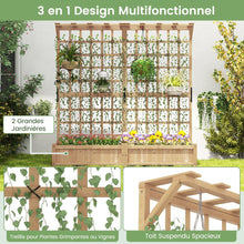 Load image into Gallery viewer, Jardinire avec 2 Treillis 2 Bacs Toit Suspendu en Bois Lit de Jardin Surlev avec 4 Trous de Drainage 180 x 48 x 183 cm Orange -