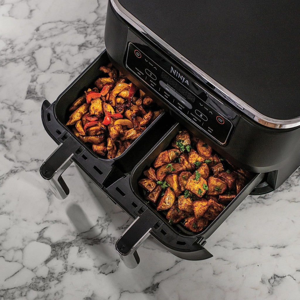 Foodi FlexDrawer Air Fryer,Dual Zone Avec Sparateur Amovible,Grand Tiroir de 10,4 L,7-en-1,Double Zone,Sans Huile,Pices Antiadhsives Compatibles Au Lave-Vaisselle,Noir AF500EU