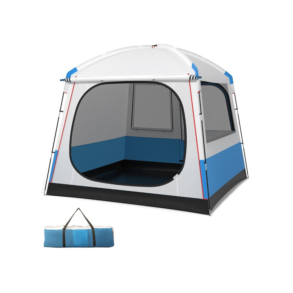 Tente de Camping pour 5 Personnes Tente D么me tanche avec Porte et Fen锚tres en Maille Sac de Transport 248x248x230cm Bleu + Blanc -