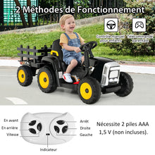 Load image into Gallery viewer, Tracteur Electrique avec Remorque pour Enfants 3 Vitesses Lumires LED Fonctions o USB et Bluetooth Jaune/Rose/Rouge/Vert/Vert Fonc/Noir -