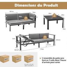 Load image into Gallery viewer, Salon de Jardin Extrieur avec Table Basse en Verre Tremp Canapavec Dossier Inclinable  6 Niveaux Coussins Inclus Gris -
