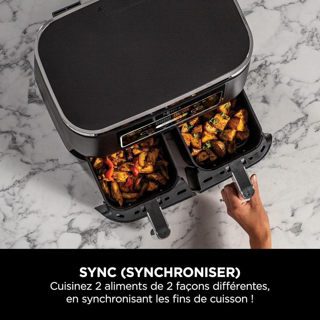 Foodi FlexDrawer Air Fryer,Dual Zone Avec Sparateur Amovible,Grand Tiroir de 10,4 L,7-en-1,Double Zone,Sans Huile,Pices Antiadhsives Compatibles Au Lave-Vaisselle,Noir AF500EU