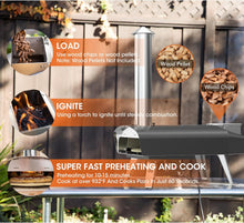 Load image into Gallery viewer, Mimiuo Four à Pizza Noir au Charbon de Bois pellets, Four à Bois Premium pour Jardin avec système de Rotation Automatique, avec Pelle et Pierre à Pizza (Tisserie W-Oven Series)
