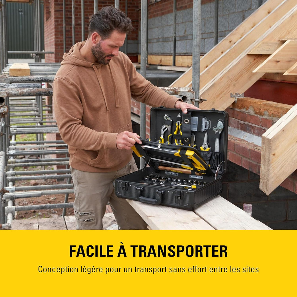 STANLEY Valise de Maintenance 142 Pièces - Pinces et Coupe-Touts, Clé à Molette, Niveau, Mesure, Tournevis, Scie à Métaux, Cutter, Marteau, Outils pour Serrage-Vissage STMT98109-1