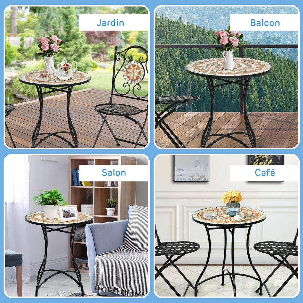 Table de Jardin Style Mosaïque Cadre en Fer et Revêtement Antirouille pour 60 x 60 x 72 CM -