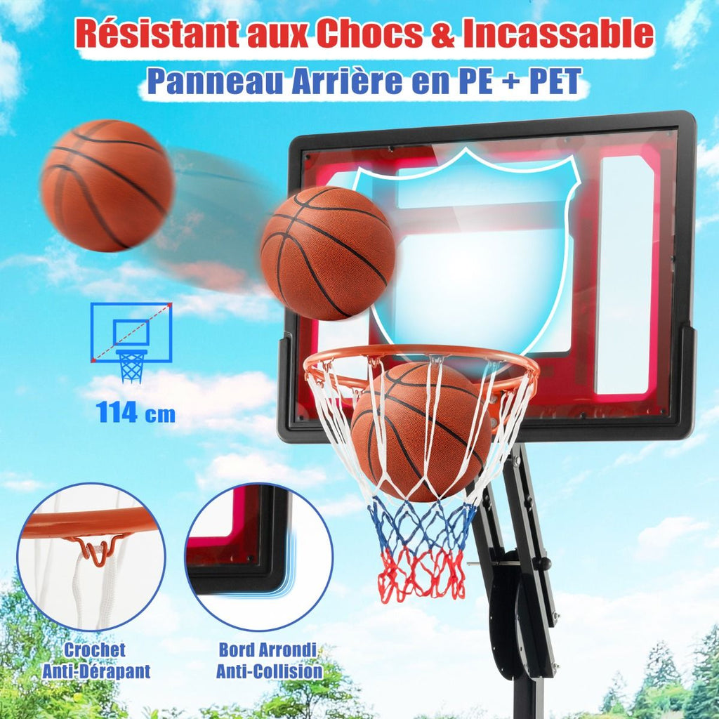 Panier de Basketball sur Pieds avec Hauteur Rglable 1,55-3,1m Support de Basketball avec Panneau Arrire en PE pour Enfants et Jaunes -