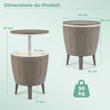 Load image into Gallery viewer, Table Glacire 37L pour Jardin 3 en 1 avec Plateau Tlescopique Seau  Glace d'Extrieur pour Cocktails Bire 脴48x58/83cm Marron+Blanc -