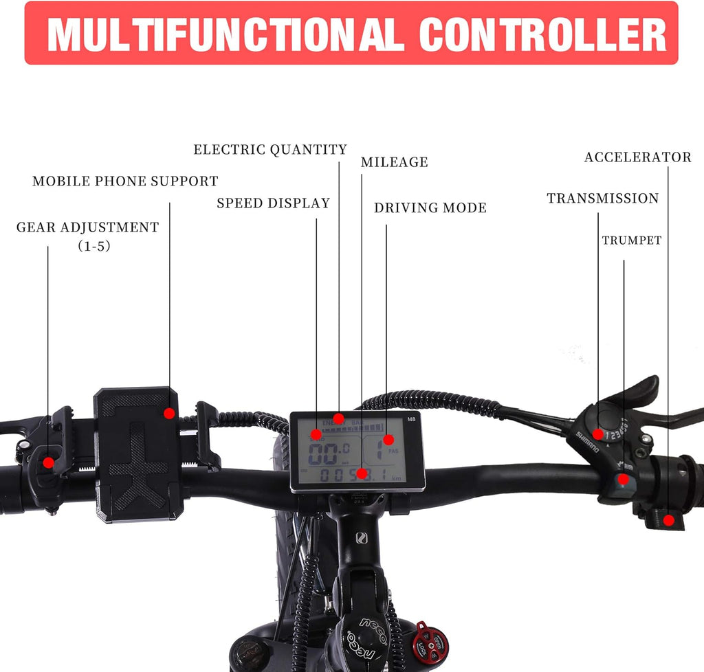 ride66 Vélo électrique VTT pour Homme Adulte,26 Pouces 21Ah Batterie au Lithium Shimano 7 Vitesses,Vélo Homme Fat Bike Noir XL -