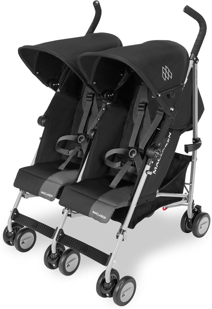 Poussette double Maclaren Twin Triumph (6 mois,jusqu' 15 kg,un enfant par sige),lgre et compacte,capote extensible UPF 50+ avec habillage pluie - Noir/Anthracite
