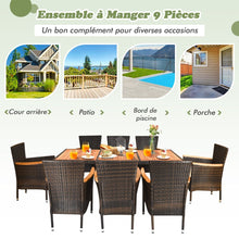 Load image into Gallery viewer, Salon de Jardin en Rotin 9 Pièces pour 8 Personnes Plateau de Table en Acacia Ensemble de Salle à Manger avec Coussins Amovibles Charge 160KG -