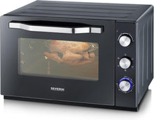 Load image into Gallery viewer, SEVERIN Four posable XXL à Chaleur Tournante 60 L avec pierre à pizza et tournebroche 2 200 W design simple et élégant, Four électrique avec minuteur 120 min, Noir/Inox, TO 2073