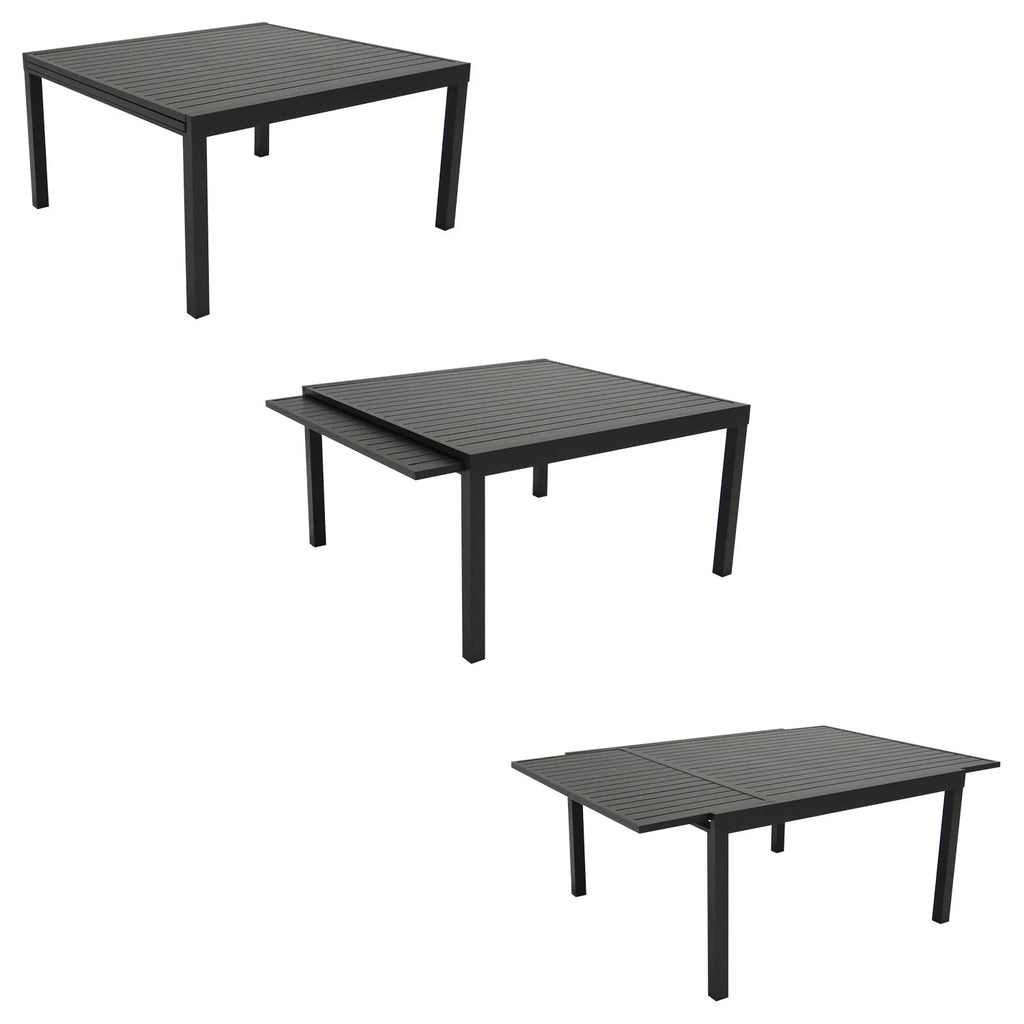 Salon de jardin extensible 10 places de 140/200cm en textilène gris - aluminium anthracite VENEZIA -