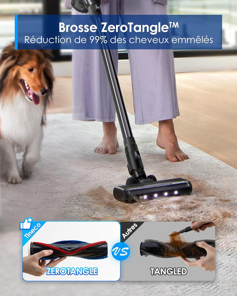 Tineco Pure One Station Pet Aspirateur Balai sans Fil avec Auto-Nettoyage, Brosse ZeroTangle pour Les Poils d’Animaux, Nettoyage des sols durs, Tapis, Carrelage, Toilettage des Animaux, Léger