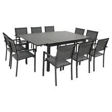 Load image into Gallery viewer, Salon de jardin extensible 10 places de 140/200cm en textilène gris - aluminium anthracite VENEZIA -
