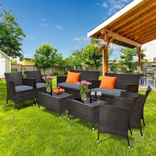 Load image into Gallery viewer, Salon de Jardin 4 PCS Mobilier de Terrasse en Rotin PE pour Véranda Patio Terrasse Piscine Marron et Gris -