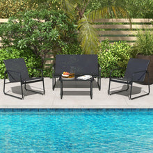 Load image into Gallery viewer, Salon de Jardin 4 Pices avec 2 Chaises Table en Verre Tremp et Causeuse Meuble Extrieur en Tissu Respirant Cadre Mtallique Noir -