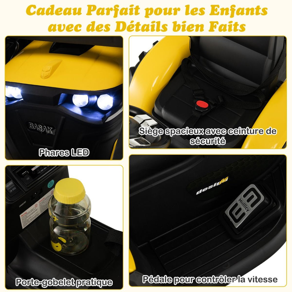 Tracteur Electrique 12 V pour Enfants 3-5 km/h Télécommande MP3 USB Vert/Jaune -