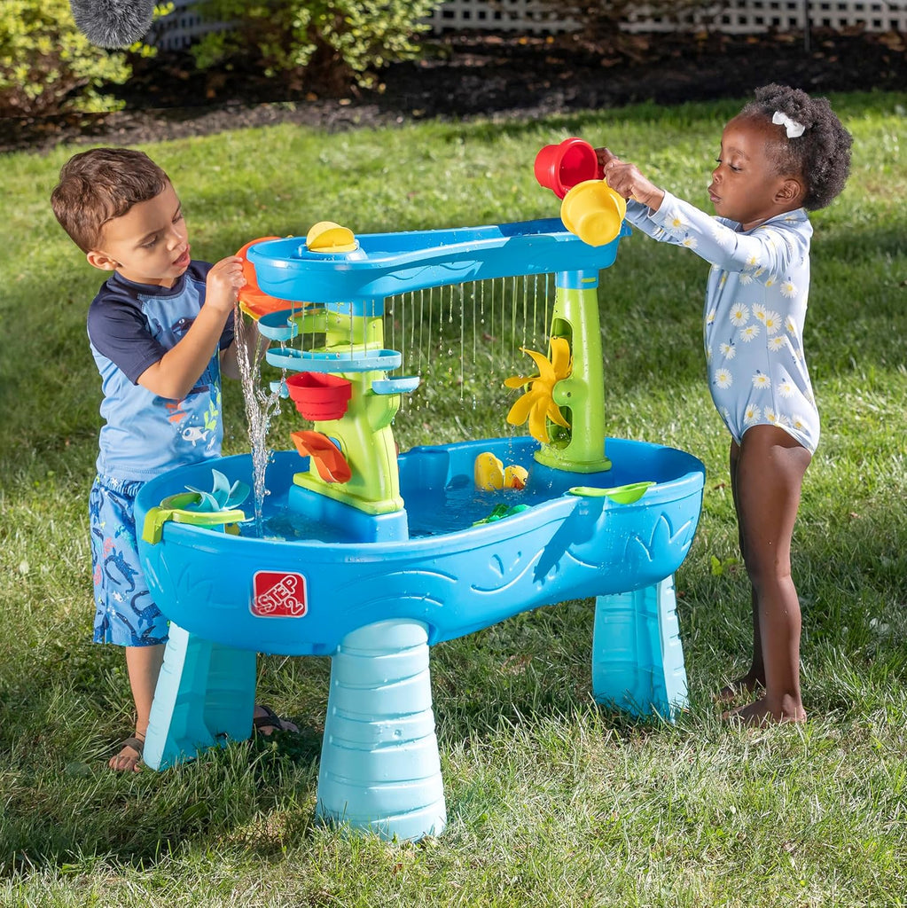Rain Shower Splash Table d'eau avec 13 Accessoires - Bleu & Vert | Table Jeux d'eau | Table d’activité pour Le Jardin,Table Activité Eau | Table d'eau Extérieur