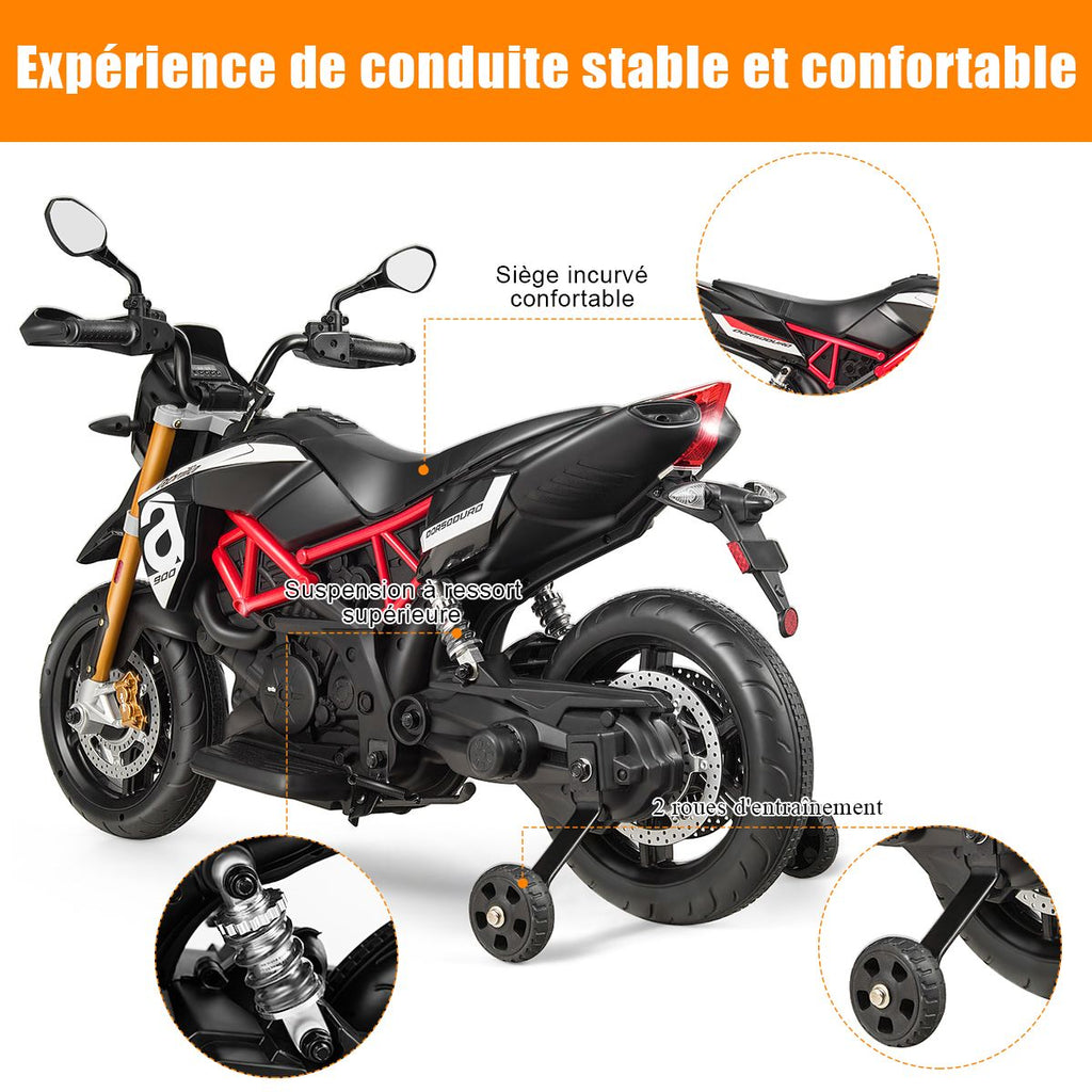 Moto Electrique pour Enfants 12V avec Lumières LED Musique MP3 Roues Antidérapantes pour Garçons et Filles 37 95 mois -