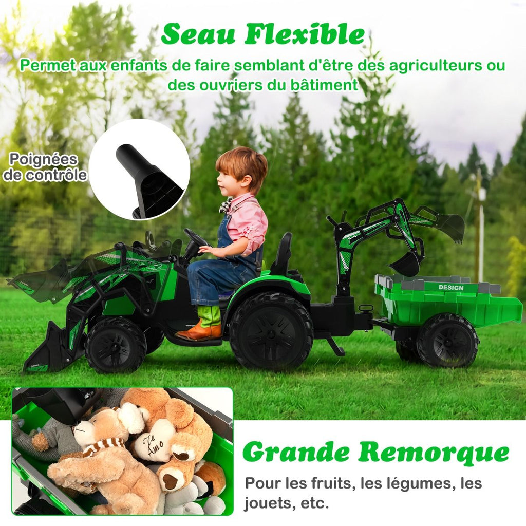 Tracteur Electrique 12 V pour Enfants 3-5 km/h Télécommande MP3 USB Vert/Jaune -
