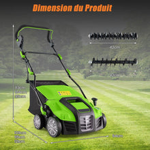 Load image into Gallery viewer, Scarificateur Électrique 2 en 1 de 15A avec Double Interrupteur de Sécurité Réglable Sac de Ramassage 55 L Scarificateur Orange/Vert -